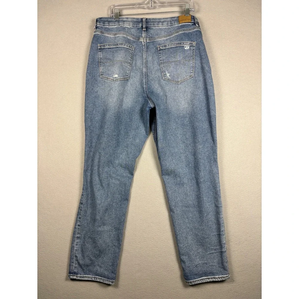 American Eagle Curvy Mom Jean Distressed High Rise Blue Denim 16 Long
